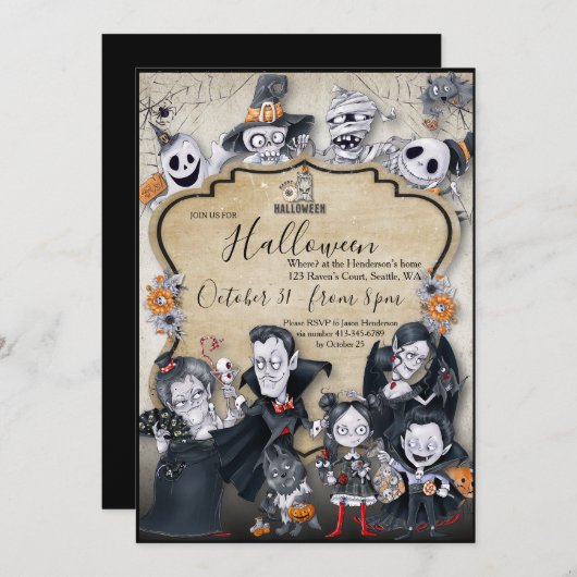 不気味おもしろいハローウィンパーティ招待状 招待状 (正面/裏面)