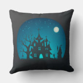 不気味おもしろいブルーとブラック幽霊のよく出るハウス クッション (裏面)
