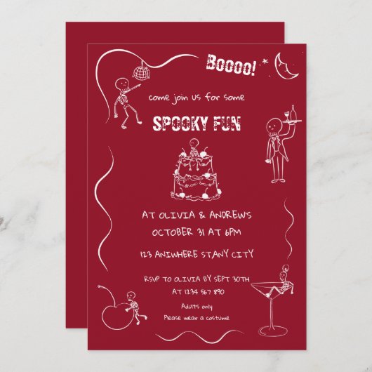 不気味おもしろい骨格大人ハローウィンパーティ 招待状 (正面/裏面)