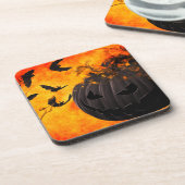 不気味かぼちゃとこうもりイラストレーション コースター (左側)