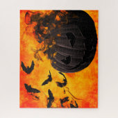 不気味かぼちゃとこうもりイラストレーション ジグソーパズル (縦)