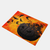 不気味かぼちゃとこうもりイラストレーション ドアマット (アングル)