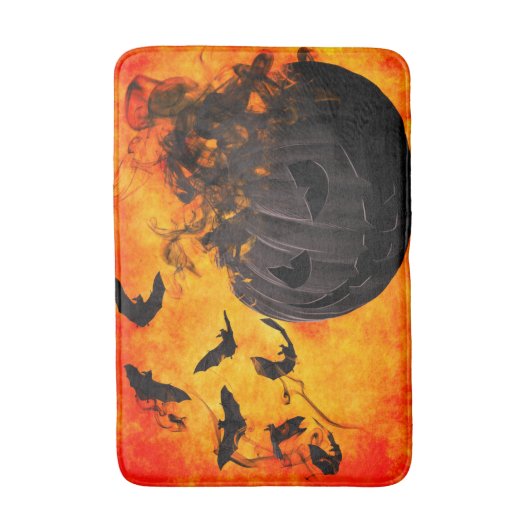 不気味かぼちゃとこうもりイラストレーション バスマット (正面縦)