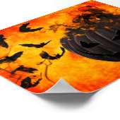 不気味かぼちゃとこうもりイラストレーション ポスター (角)