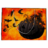 不気味かぼちゃとこうもりイラストレーション ラージペーパーバッグ (裏面)