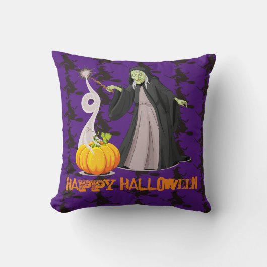 不気味かぼちゃと魔女 クッション (正面)