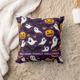不気味こうもりカボチャbooハロウィンパターンパープル クッション