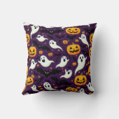 不気味こうもりカボチャbooハロウィンパターンパープル クッション (裏面)