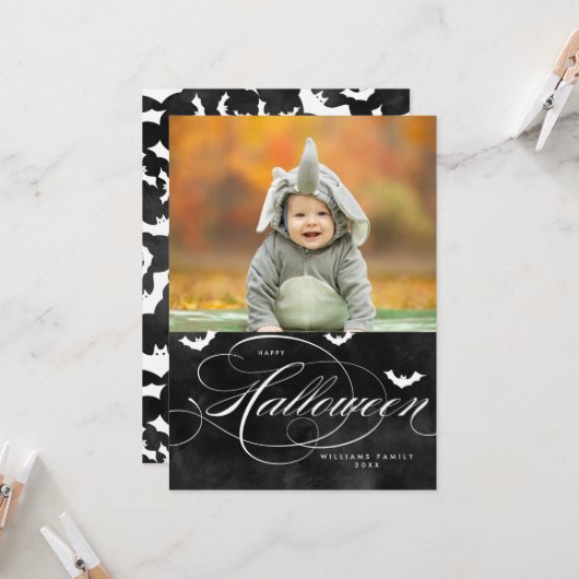 不気味こうもりハロウィンフォトカード カード (正面/裏面インサイチュ)