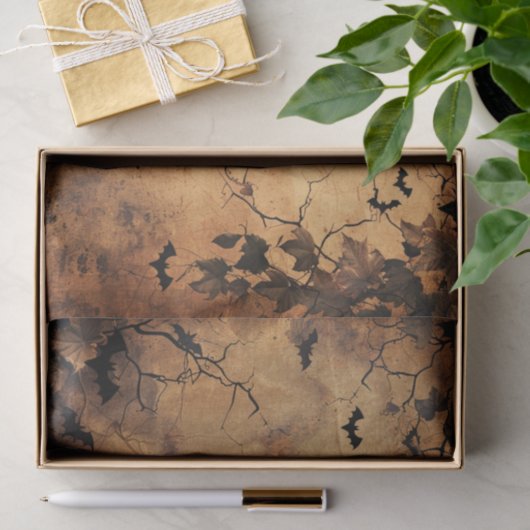 不気味こうもり飛んでいる秋のリーフハロウィーンデカップページ 薄葉紙 (ギフト)