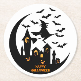 不気味こうもり&ウィッチハッピーハローウィンカスタム ラウンドペーパーコースター