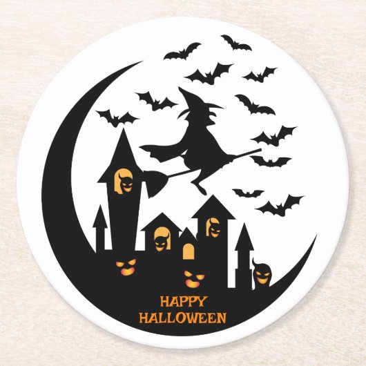不気味こうもり&ウィッチハッピーハローウィンカスタム ラウンドペーパーコースター (正面)
