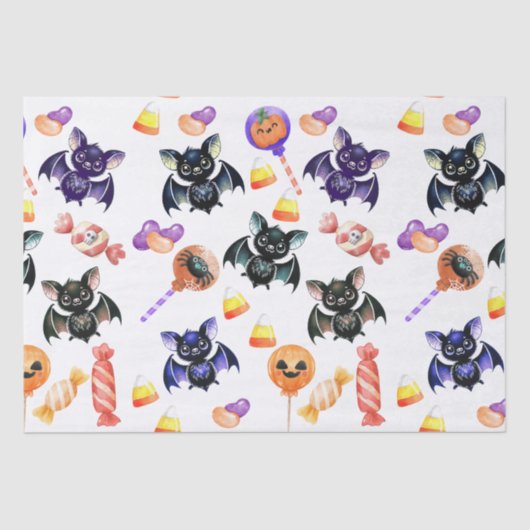 不気味こうもり&キャンディ、水彩カラフル 薄葉紙 (正面)