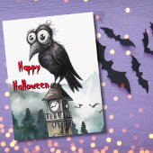 不気味で可愛いハロウィンのカラス時計塔 ポストカード