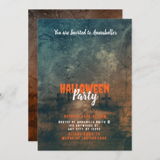 不気味で怖い墓地ハローウィンパーティ 招待状 (正面/裏面)