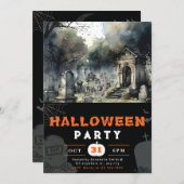 不気味で怖い墓地ブラックハロウィーン 招待状 (正面/裏面)