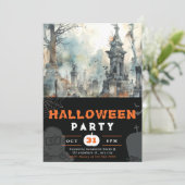 不気味で怖い墓地ブラックハロウィーン 招待状 (スタンド正面)