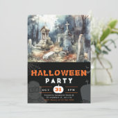 不気味で怖い墓地ブラックハロウィーン 招待状 (スタンド正面)