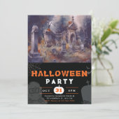 不気味で怖い墓地ブラックハロウィーン 招待状 (スタンド正面)