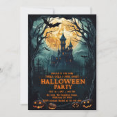 不気味で恐ろしい月夜の呪われた暗い夜のハロウィン 招待状 (正面)