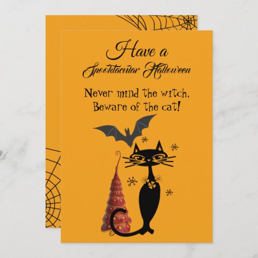 不気味で素敵なハロウィンの詩 黒猫 かわいい クリープ シーズンカード (正面/裏面)