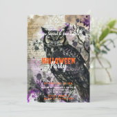 不気味で美しいフクロウの紫のハロウィンパーティー 招待状 (スタンド正面)