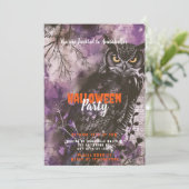 不気味で美しいフクロウパープルハロウィンパーティー 招待状 (スタンド正面)