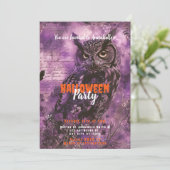 不気味で美しいフクロウパープルハロウィンパーティー 招待状 (スタンド正面)