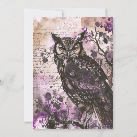 不気味で美しいフクロウパープルハロウィンパーティー 招待状 (裏面)