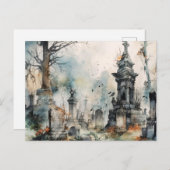 不気味で美しい灰色の墓地ハロウィーン シーズンポストカード (正面/裏面)