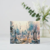 不気味で美しい灰色の墓地ハロウィーン シーズンポストカード (スタンド正面)