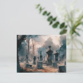 不気味で美しい灰色の墓地ハロウィーン シーズンポストカード (スタンド正面)