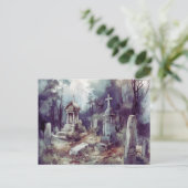 不気味で美しい灰色の墓地ハロウィーン シーズンポストカード (スタンド正面)