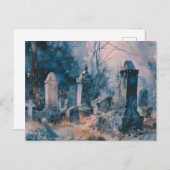 不気味で美しい灰色の墓地ハロウィーン シーズンポストカード (正面/裏面)