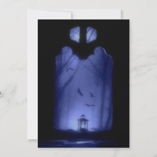 不気味で青い夜|ハロウィンを飛ばすこうもり 招待状 (正面)