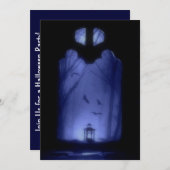 不気味で青い夜|ハロウィンを飛ばすこうもり 招待状 (正面/裏面)