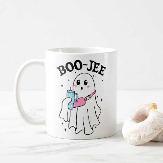 不気味で面白いハロウィンのゴーストレトロ コーヒーマグカップ (ドーナツ)