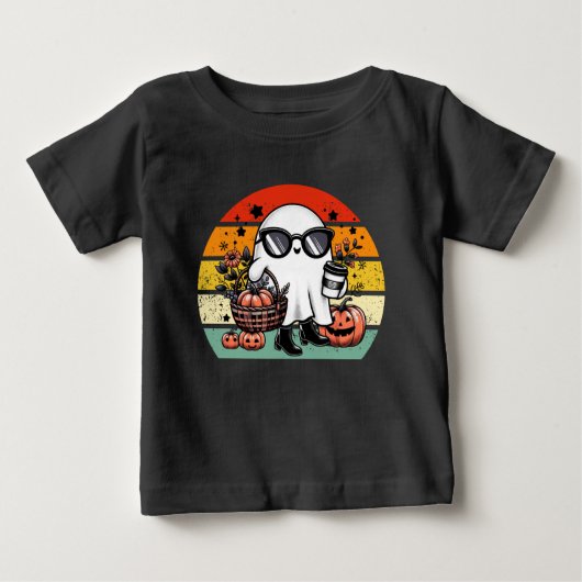 不気味で面白いハロウィンカジュアルゴースト ベビーTシャツ (正面)