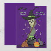 不気味で面白い骸骨猫のカボチャ ハロウィン カード (正面/裏面)
