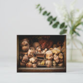 不気味で首を切った人形の頭 ポストカード (スタンド正面)