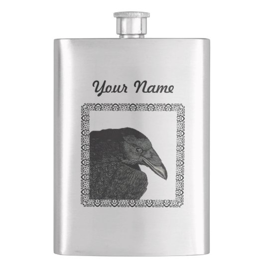 不気味で黒いカラスのワタリガラスの顔 フラスク (正面)