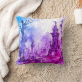 不気味と不気味墓地パープル&ブルーハロウィーン クッション (ブランケット)