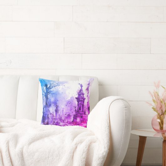 不気味と不気味墓地パープル&ブルーハロウィーン クッション (ソファ)