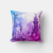 不気味と不気味墓地パープル&ブルーハロウィーン クッション (正面)