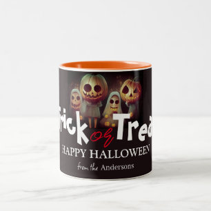 不気味なかぼちゃのジャック・オ・ランタン ハロウィン ファミリー ツートーンマグカップ