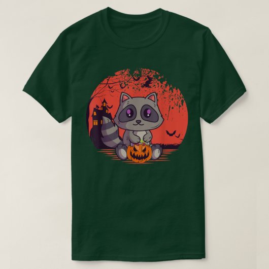 不気味なかわいいアライグマJack O'ランタンハロー不気味エ Tシャツ (デザイン正面)