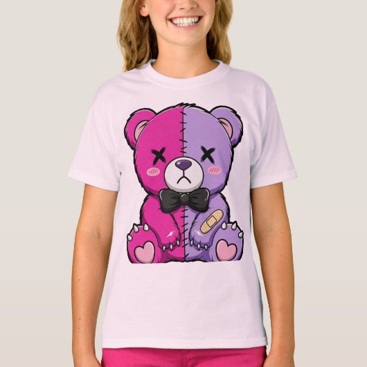 不気味なかわいいスプリットベア Tシャツ (正面)