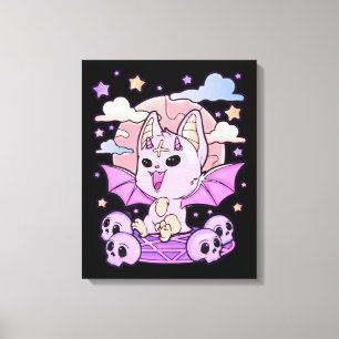 不気味なかわいいチビ（小さくかわいく書いた感じ）ホラーキュートクリーミー不気味なパステルゴシック キャンバスプリント