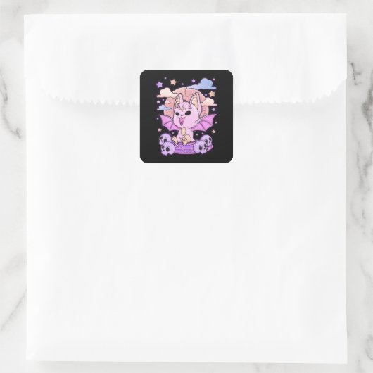 不気味なかわいいチビ（小さくかわいく書いた感じ）ホラーキュートクリーミー不気味なパステルゴシック スクエアシール (バッグ)