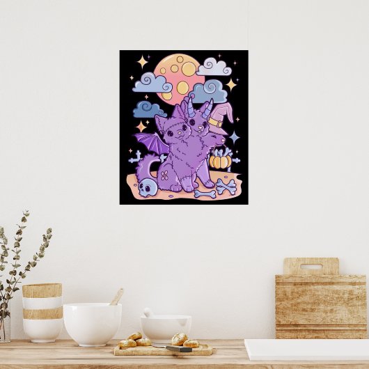 不気味なかわいいチビ（小さくかわいく書いた感じ）ホラーパステルゴシック ポスター (キッチン)